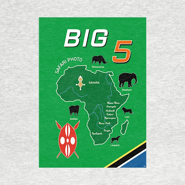 Big Five 5 Safari Africa Elephant Lion Zoo Travel Vintage Poster by PB Mary